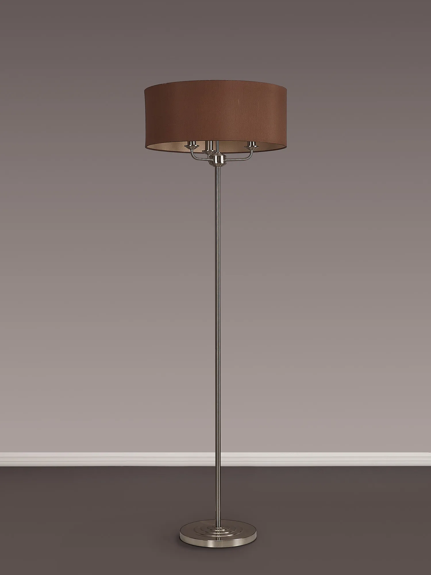 Banyan 45cm 3 Light Floor Lamp Satin Nickel; Raw Cocoa DK0937  Deco Banyan SN RC